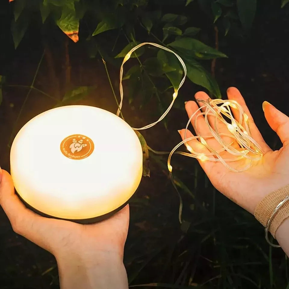Lights in use during a backyard BBQ evening

