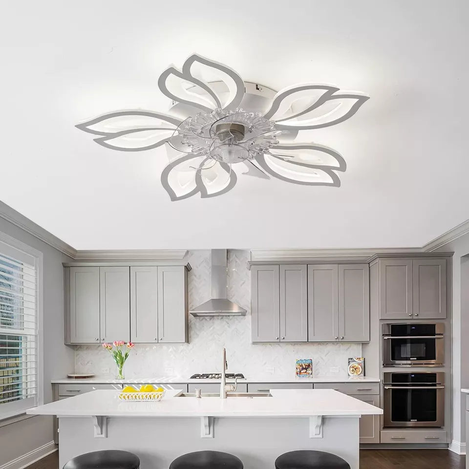 Ceiling Fan with Lighting 100W Modern Silent Fan Lamp with Dimmable LED Fan 10 Lights Reversible Flower Shape Ceiling Light for Living Room Bedroom

