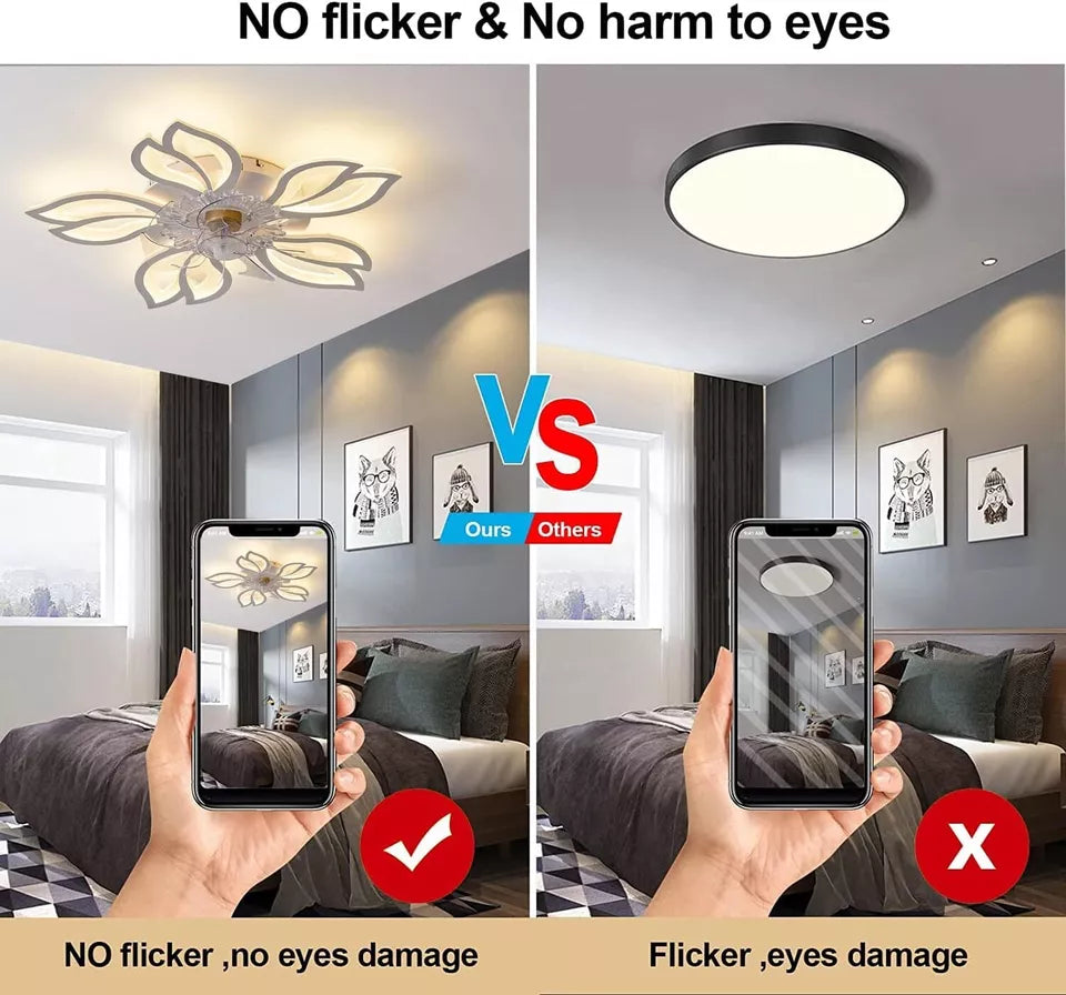 Ceiling Fan with Lighting 100W Modern Silent Fan Lamp with Dimmable LED Fan 10 Lights Reversible Flower Shape Ceiling Light for Living Room Bedroom
