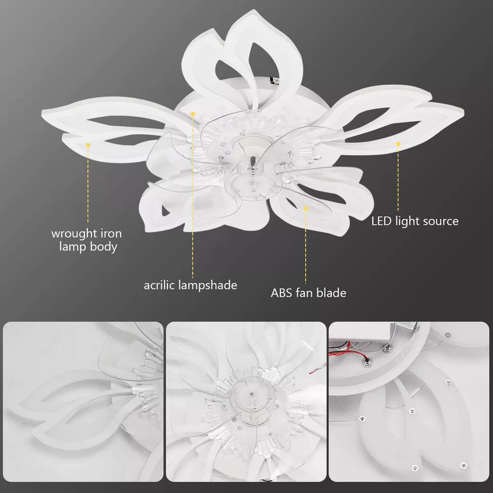 Ceiling Fan with Lighting 100W Modern Silent Fan Lamp with Dimmable LED Fan 10 Lights Reversible Flower Shape Ceiling Light for Living Room Bedroom
