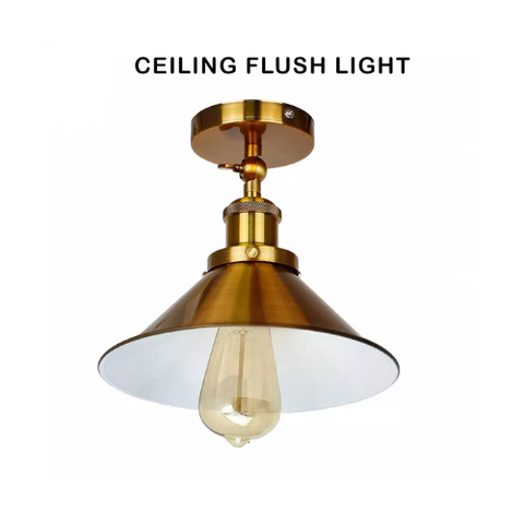 Ceiling Flush Light E27 Retro Industrial Cone Lampshade LED Ceiling Lamp