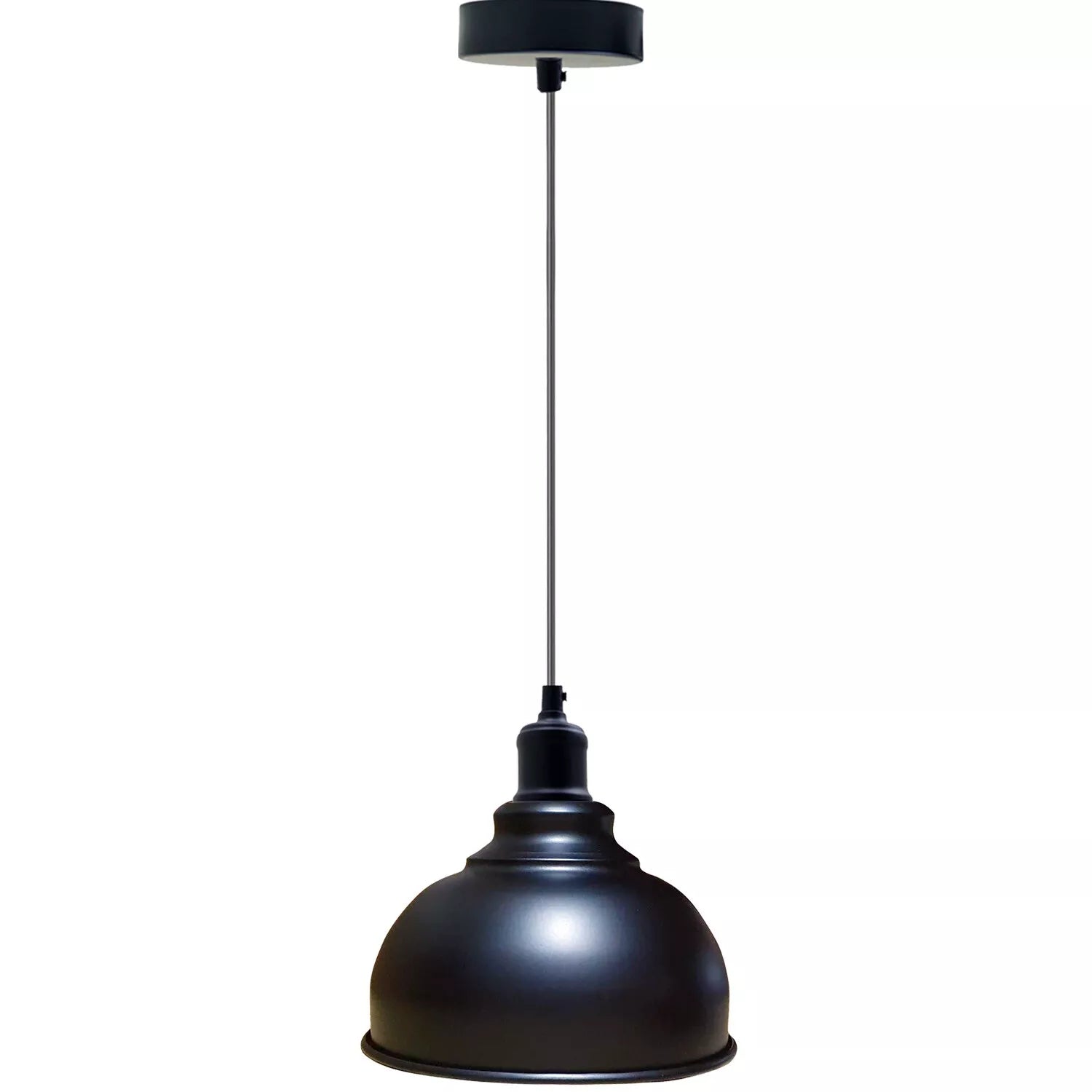 Ceiling rose of the industrial pendant light installed on a white ceiling

