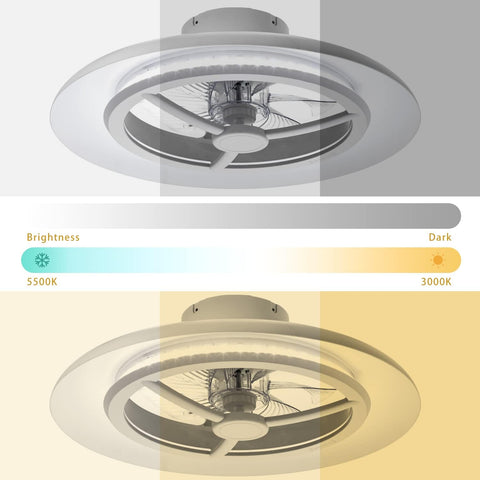 Ceiling fan with brightness and color temperature options displayed.