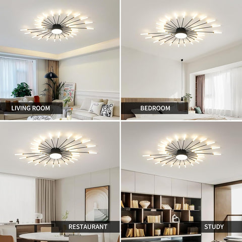 Ceiling light fixture in various rooms including living room, bedroom, restaurant, and study.
