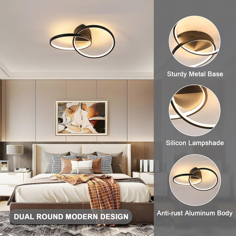 Ceiling light fixture in a bedroom setting with features highlighted.