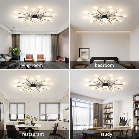 Ceiling light fixture in various rooms including living room, bedroom, restaurant, and study.