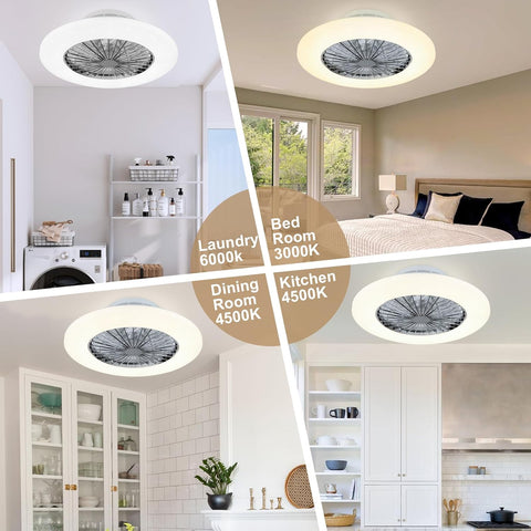 Ceiling light fixture in various rooms with labeled color temperatures.