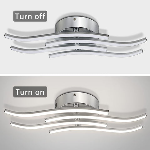 Ceiling light fixture showing 'Turn off' and 'Turn on' states with LED lights illuminated.
