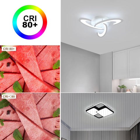 Ceiling light fixture with CRI 80+ rating, watermelon slices for color accuracy, and a kitchen setting.