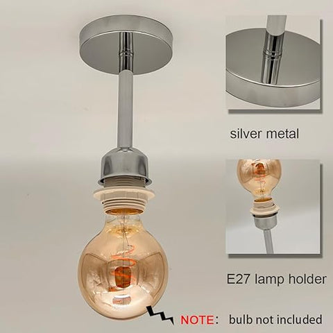 Ceiling light fixture with E27 lamp holder and bulb, silver metal finish.