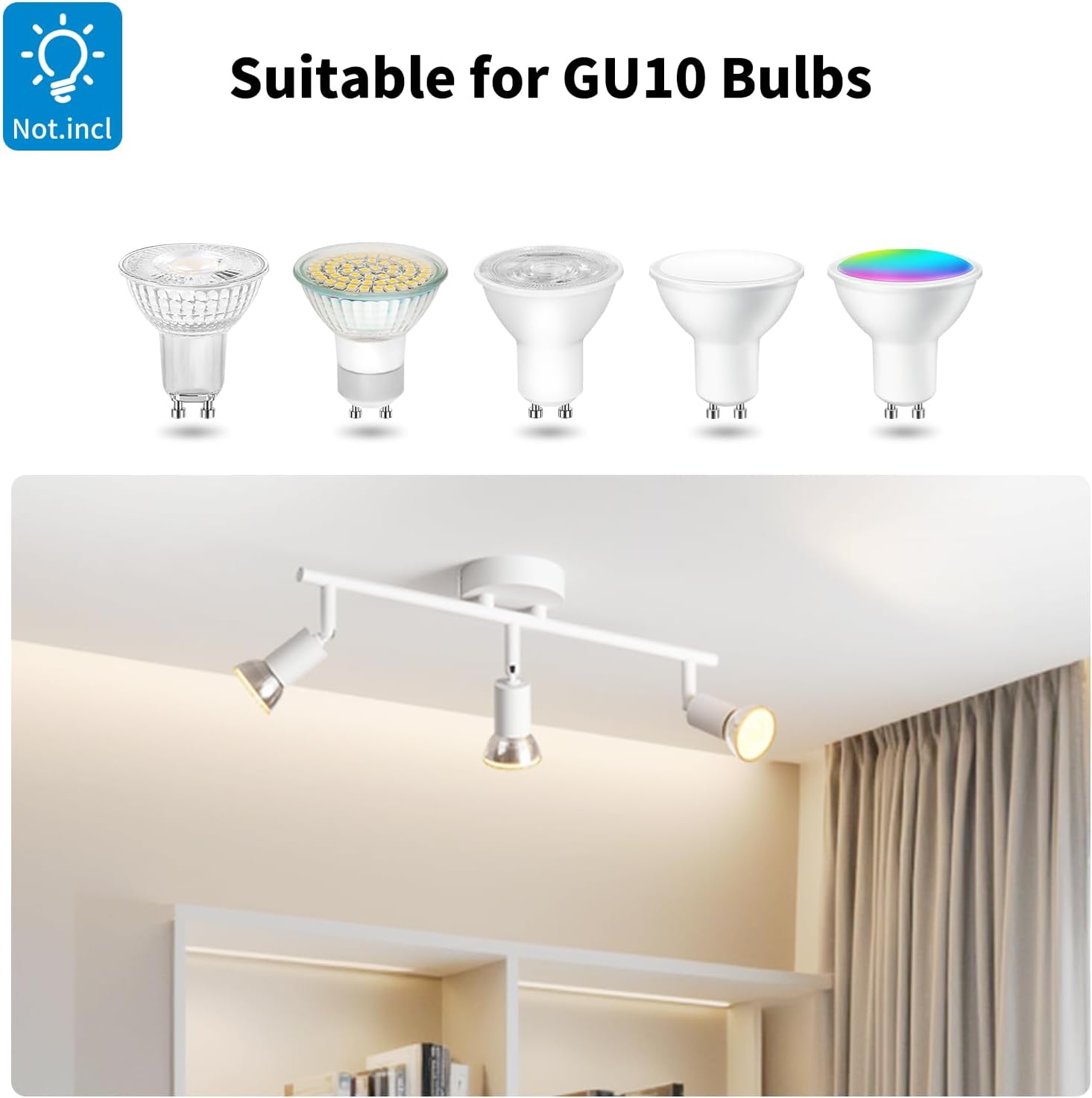Ceiling light fixture with GU10 bulb compatibility on a white background