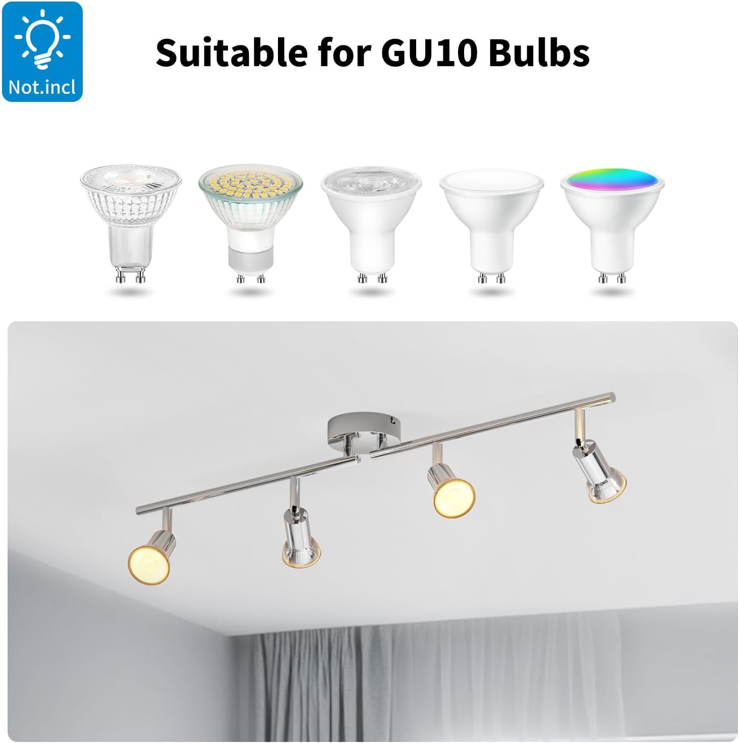 Ceiling light fixture with GU10 bulb slots on a white background