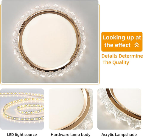 Ceiling light fixture with LED light source, hardware lamp body, and acrylic lampshade on a white background.