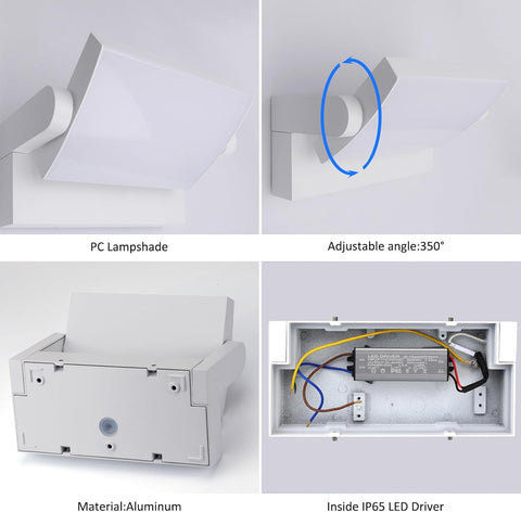 Ceiling light fixture with PC lampshade, adjustable angle, material aluminum, and IP65 LED driver.