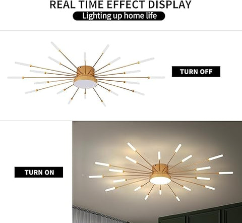 Ceiling light fixture with 'Turn Off' and 'Turn On' labels, showing real-time effect on a ceiling.