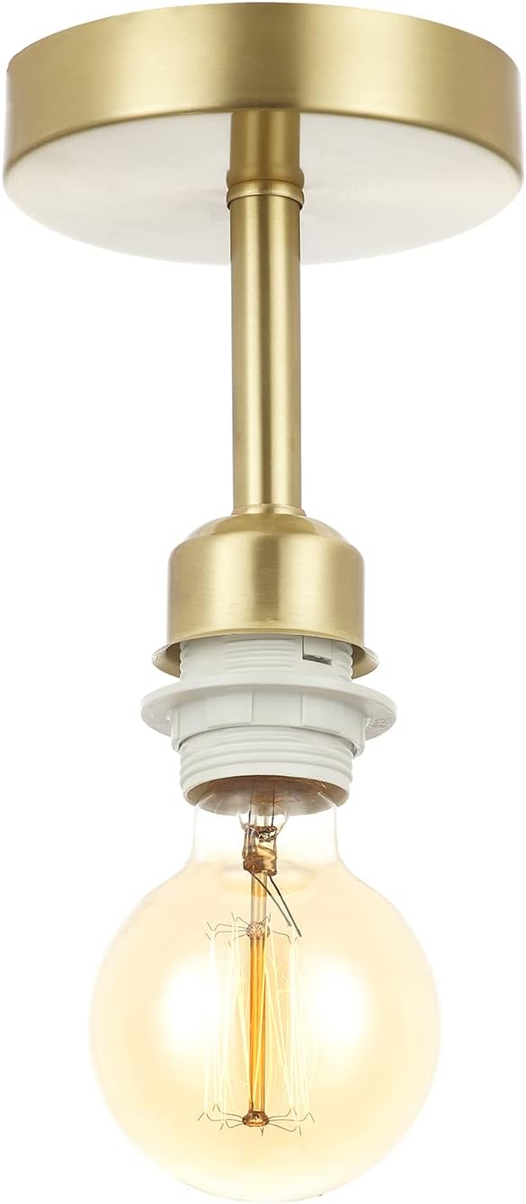 Ceiling light fixture with a gold finish and exposed bulb