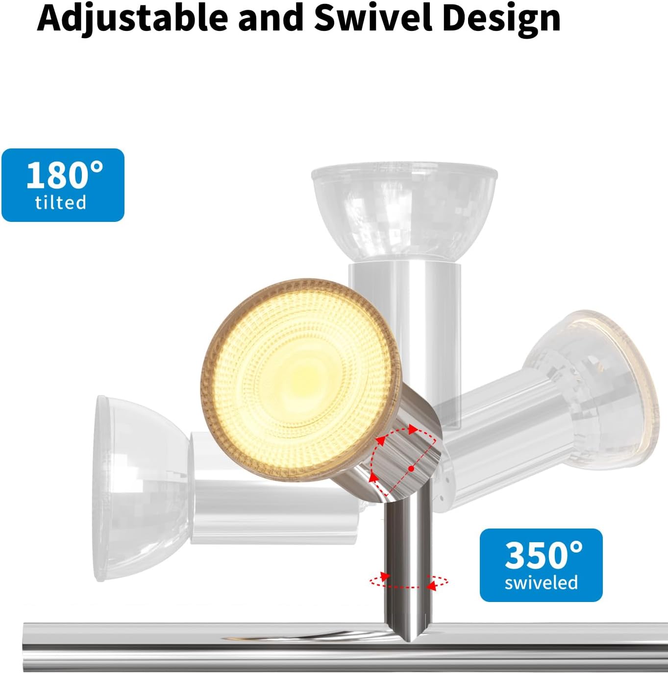 Ceiling light fixture with adjustable and swivel design on a white background