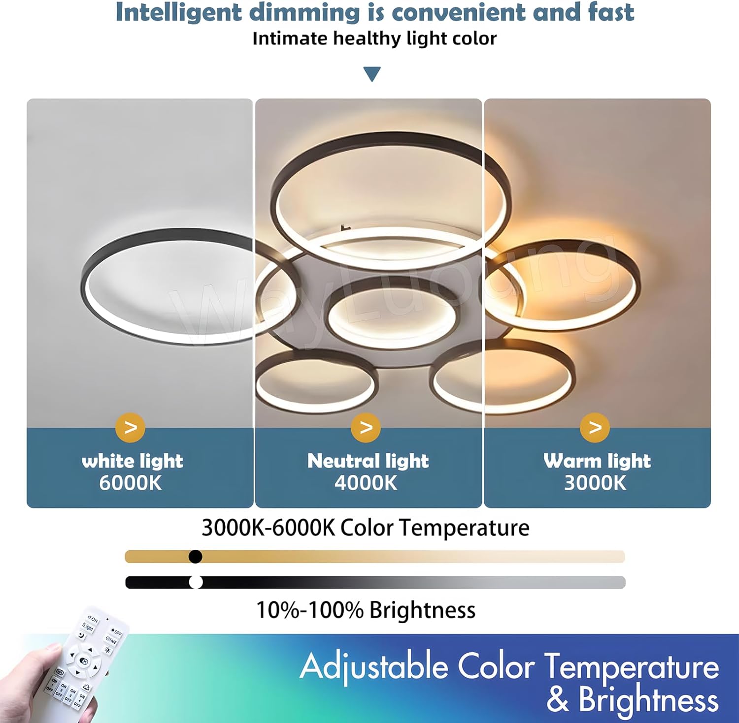Ceiling light fixture with adjustable color temperature and brightness 