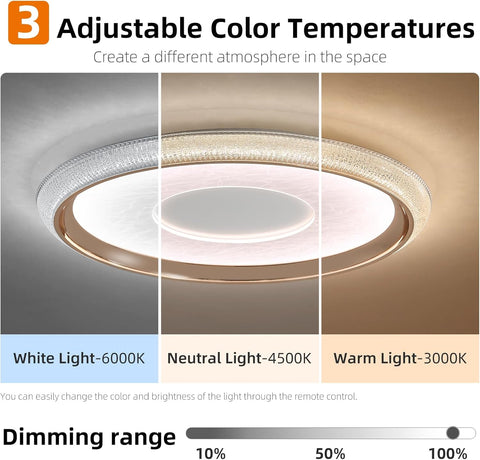 Ceiling light fixture with adjustable color temperature options on a gray background