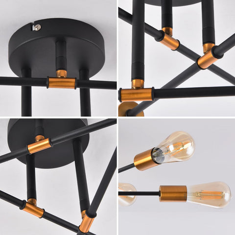 Ceiling light fixture with black and gold design on a white background