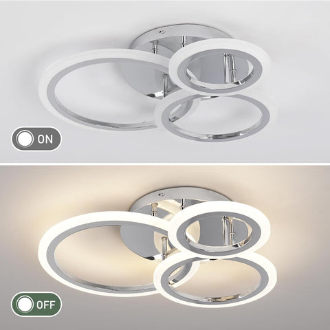Ceiling light fixture with circular design on a white background, showing 'On' and 'Off' states.