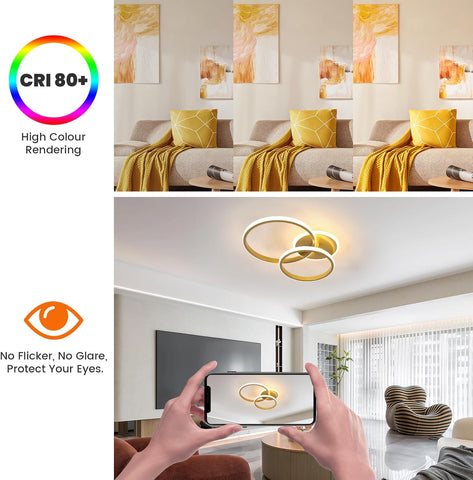 Ceiling light fixture with dimensions and features on a white background