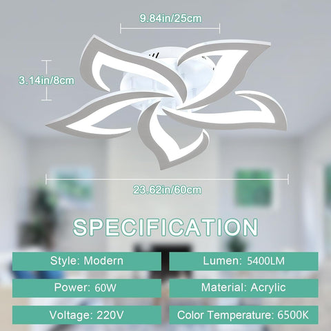 Ceiling light fixture with dimensions and specifications displayed