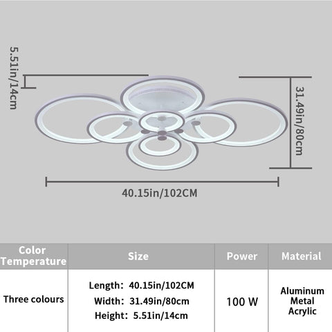 Ceiling light fixture with dimensions and specifications on a gray background