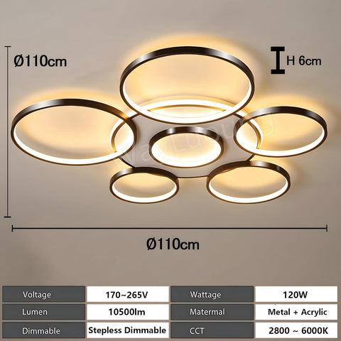 Ceiling light fixture with dimensions and specifications on a neutral background