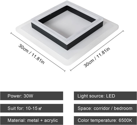 Ceiling light fixture with dimensions and specifications on a white background