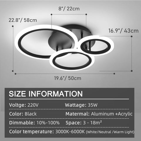 Ceiling light fixture with dimensions and technical specifications on a gray background