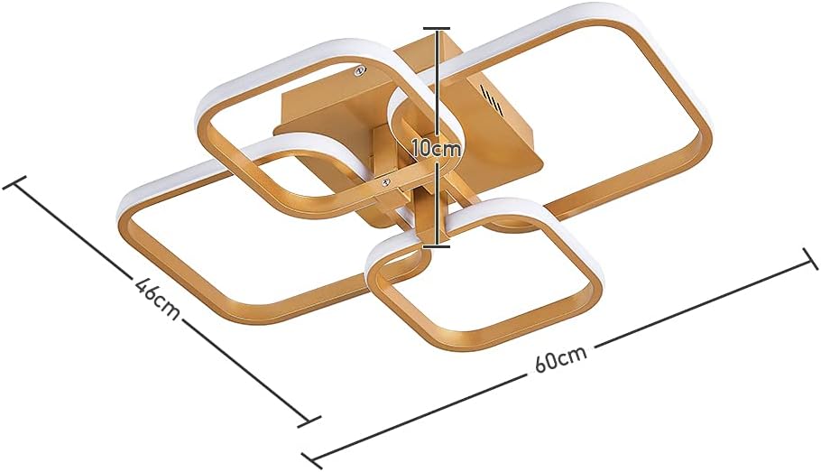 Ceiling light fixture with dimensions on a white background
