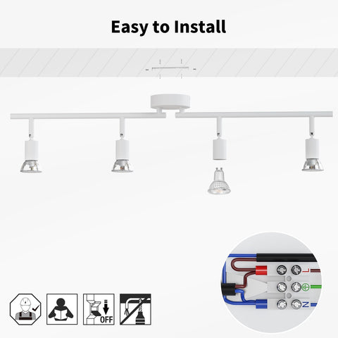 Ceiling light fixture with four bulbs and installation icons on a white background