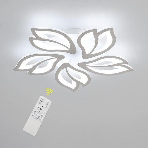 Ceiling light fixture with leaf design and remote control on a gray background