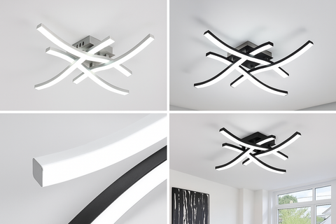 Ceiling light fixture with modern design on a white ceiling