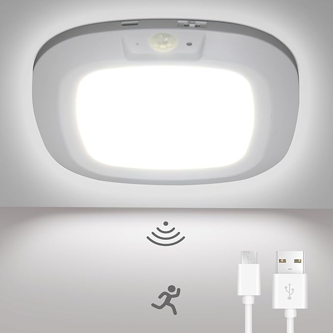 Ceiling light fixture with motion sensor and USB charging ports on a white background