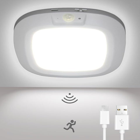 Ceiling light fixture with motion sensor and USB charging ports on a white background