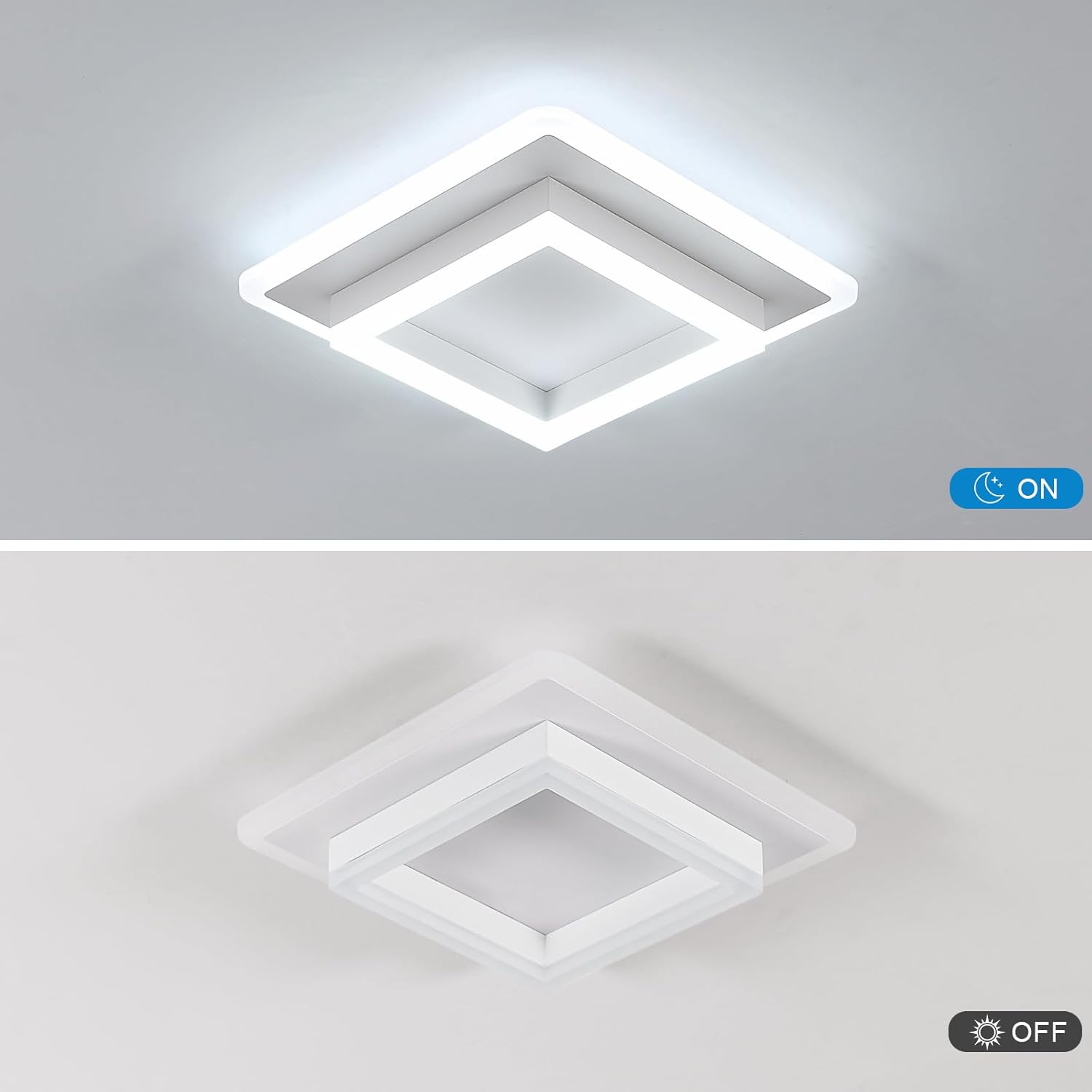 Ceiling light fixture with on/off switch indicator on a gray background