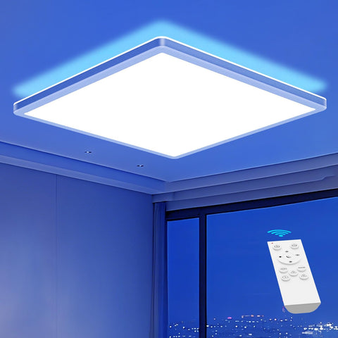Ceiling light fixture with remote control on a blue background