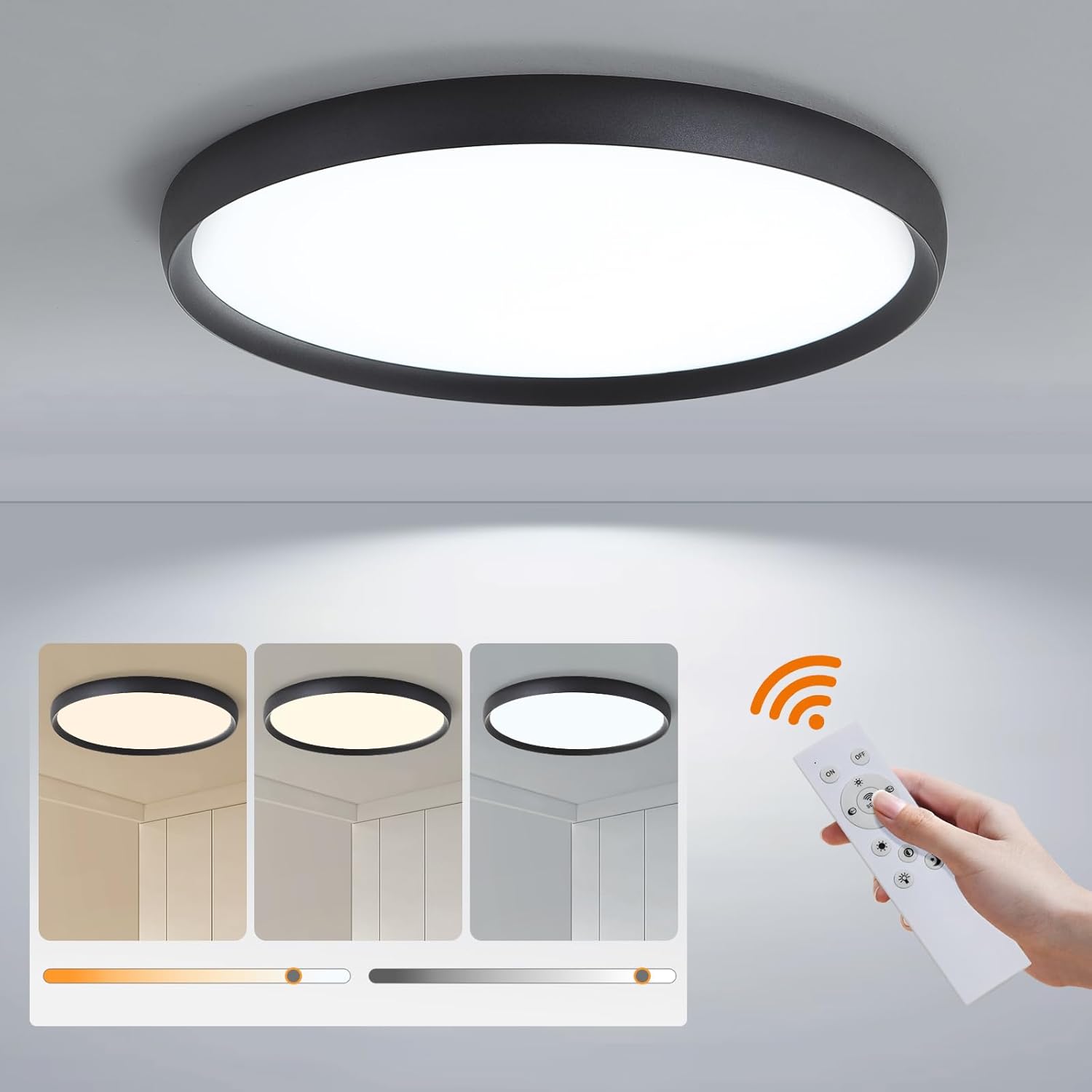 Ceiling light fixture with remote control on a gray background