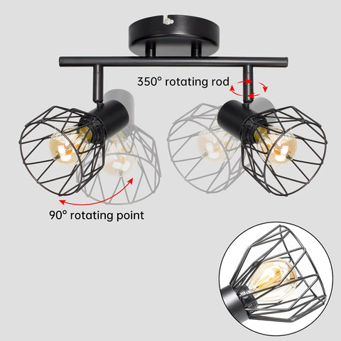 Ceiling light fixture with rotating rod and detailed diagram on a gray background