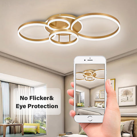 Ceiling light fixture with smartphone app control in a room setting