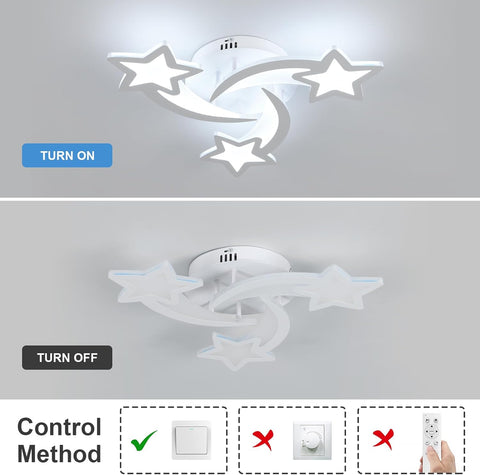 Ceiling light fixture with star design and control method illustration on a gray background