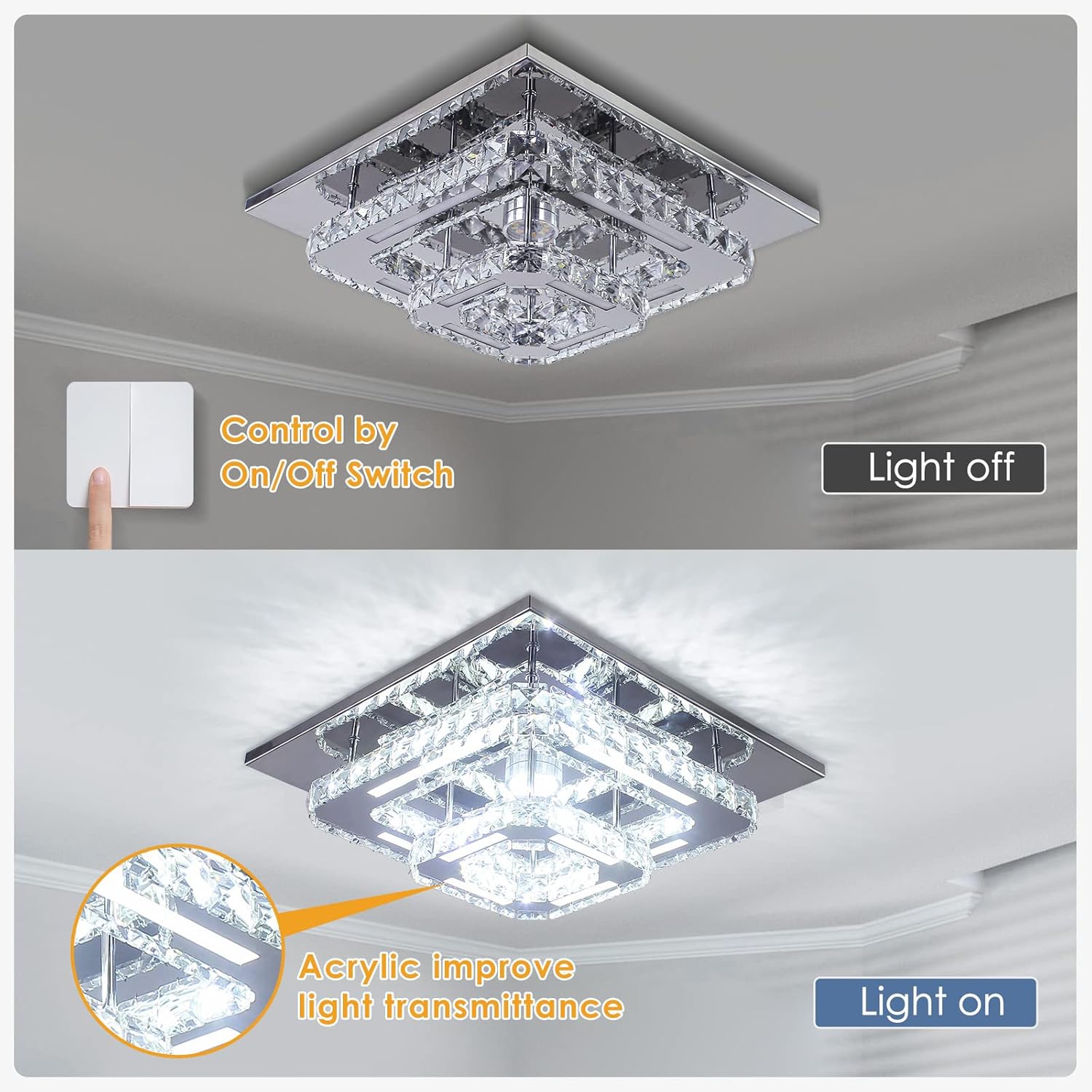 Ceiling light fixture with switch control and light on/off indication