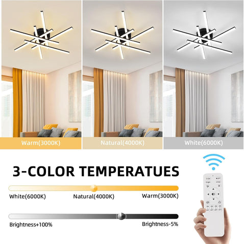 Ceiling light fixture with three color temperature options displayed on a split-screen.