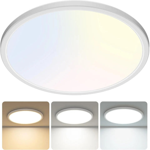 Ceiling light fixture with three different color temperature options on a white background