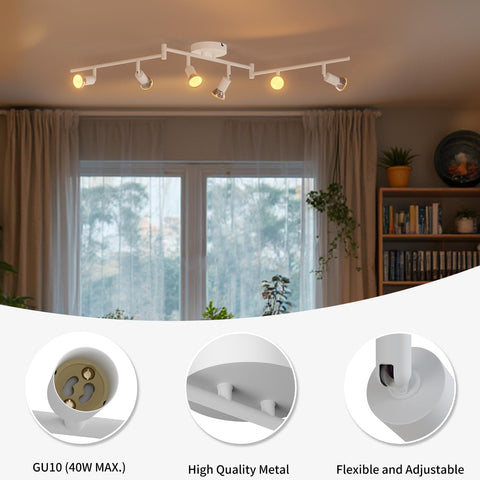 Ceiling light fixture with three lights in a room with curtains and a bookshelf.