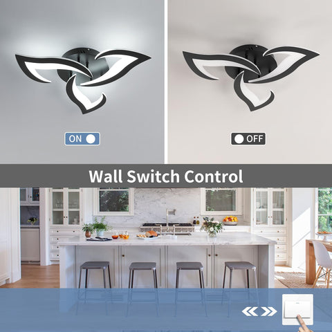 Ceiling light fixture with wall switch control in a kitchen setting