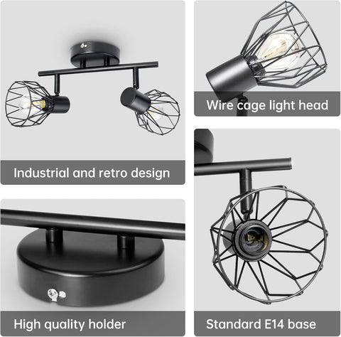 Ceiling light fixture with wire cage design on a gray background