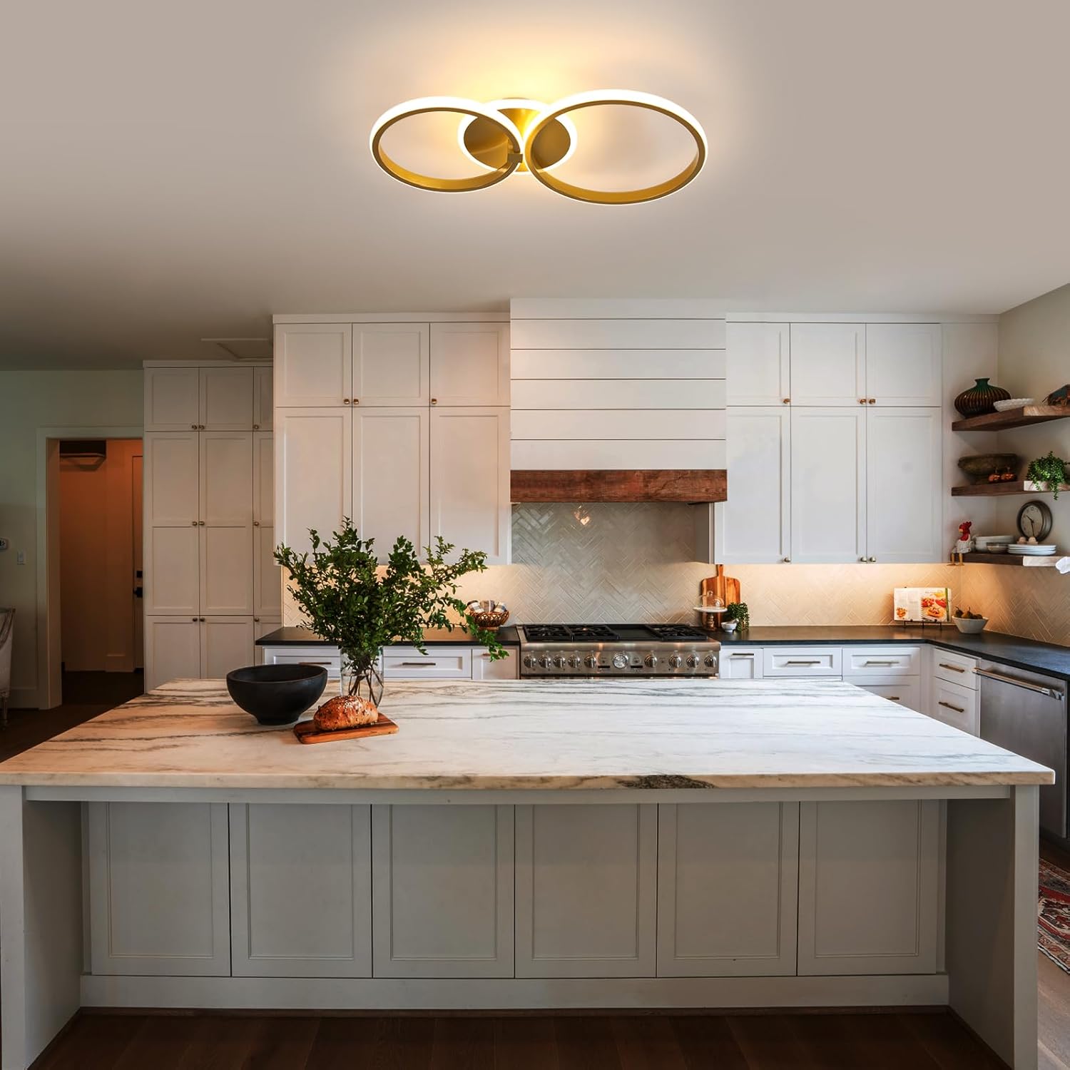 Ceiling light fixture with dimensions and features on a white background